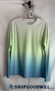 Columbia Men's White/Blue Ombre Long Sleeve Shirt - Sz L