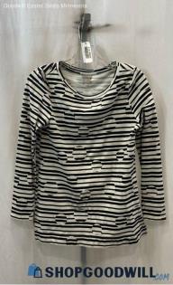 Chico's Women's White/Black Striped Long Sleeve Shirt - Sz S