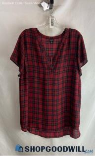 Torrid Women's Red/Black Plaid V Neck Blouse - Sz 2