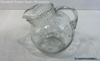 Unlabeled Clear Glass Round Water Pitcher With Floral Pattern