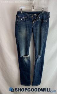 True Religion Women's Dark Blue Distressed Skinny Jeans - Sz 27