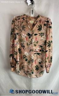 Kate Spade Women's Pink/Green Floral Pattened Button Up Blouse - Sz XS