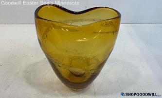 Unlabeled Amber Glass Vase 9" X 8" X 7"