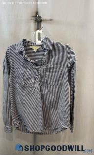 Michael Kors Women's Navy Blue/White Stripes Long Sleeve Shirt - Sz XS