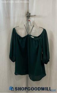 NWT 1.State Women's Teal Green Sheer Off the Shoulder Top - Sz S