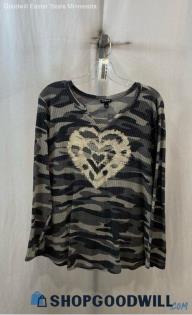 Torrid Women's Gray Camo Print Sheer Long Sleeve Shirt - Sz 2