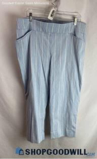 Chico's Women's Blue/White Textured Striped Straight Pull-On Capri Pants - Sz 16