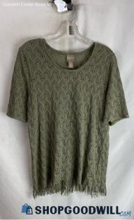 Chico's Women's Olive Green Sheer Patterned T-shirt - Sz L