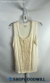 Chico's Women's Ivory Pleated Raw Trim Tank Top - Sz L