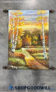 Path To Autumn Original 24"x35" Nature Landscape Still Life Scroll Painting Art