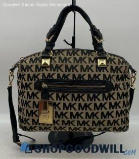 Michael Kors signature Calista Black Tan Satchel/Top Handle Bag Canvas Jacquard