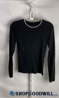 Zara Women's Black Long Sleeve Ribbed Blouse - Sz M