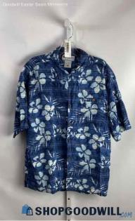 Columbia Men's Blue Floral 100% Silk Button Down - Sz M