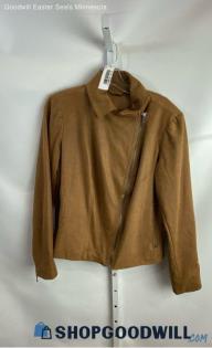 Chico's Women's Brown Faux Suede Asymmetrical Zip Up Fashion Jacket - Sz 12