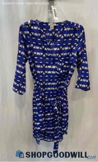 Lucky Brand Women's Blue/White Patterned Button Front Wrap Shirt Dress - Sz M