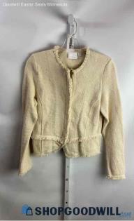 Anthropologie Women's Ivory Textured Zip Up Sweater - Sz XS