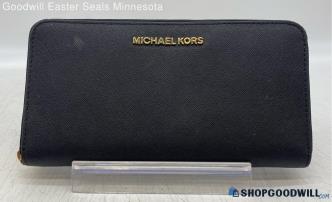 Michael Kors Jet Set Black Wallet Clutch Saffiano Leather Handbag Purse