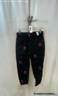 Zara Women's Black Rose Pattern Straight Jean - Sz 4