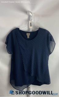 Chico's Women's Navy/Blue Striped Sheer Lined Top - Sz S