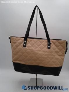 Jessica Simpson Beige/Black Faux Leather Tote Crossbody Handbag Purse