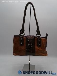 Marc Chantal Brown Embossed Leather Shoulder Bag Handbag Purse