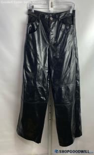 Zara Women's Black Faux Leather Wide-Leg Pants - Sz M