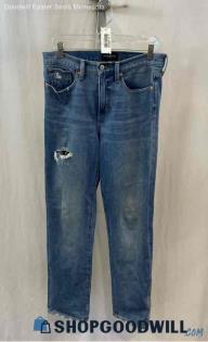 Lucky Brand Women's Blue Medium Washed High-Rise Distressed Straight Jeans Sz 8