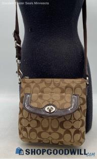 Coach Signature Khaki/Brown Canvas Swingpack Crossbody Handbag/Purse