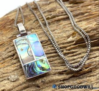 .925 Vintage Abalone Inlay Sterling Necklace 5.44g