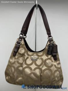 Coach Madison Signature Khaki Hobo Shoulder Bag Womens Sateen Handbag/Purse