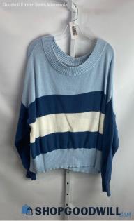 Lucky Brand Women's Light Blue/Blue Striped Knit Drop Shoulder Sweater - Sz XL