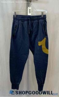 True Religion Women's Blue/ Metallic Gold Logo Graphic Cuffed Sweatpants - Sz S