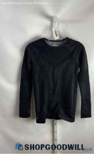 Athleta Women's Black Fitted Eyelet Patterned Long Sleeve - Sz XS