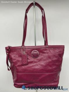 Coach Signature Stitched Pink Patent Leather Tote Shoulder Bag Handbag/Purse