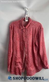 Zara Women's Pink/Red Patterned Button Up Long Sleeve Shirt - Sz M