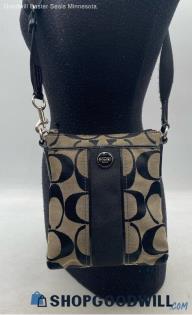 Coach Signature Stripe Black/Beige Canvas Crossbody Handbag/Purse