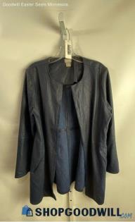 Chico's Women's Navy Faux Leather Crackle Pattern Open Fashion Coat - Sz 12