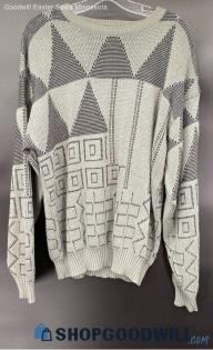 Pacific Club Men's Grey/Black pattern LS Acrylic sweater - Sz L