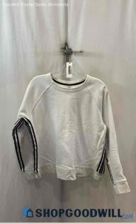 Athleta Women's White/Black Striped Fleece Lined Sweatshirt - Sz L