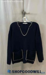 Zara Women's Dark Navy Blue Knit Pullover Sweater - Sz XS