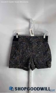 Athleta Women's Black/Multicolored Pastel Patterned Trekkie Shorts - Sz 2