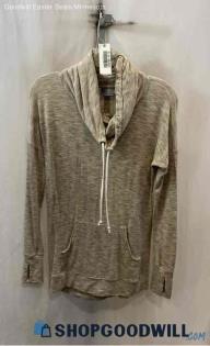 Athleta Women's Heathered Beige Cowl Neck Drawstring Thin Sweater - Sz XS