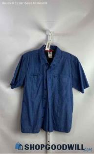 The North Face Men's Blue Plaid Performance Button Up T-Shirt - Sz M