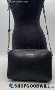 Michael Kors Travel Jet Set Black Leather Crossbody Handbag/Purse