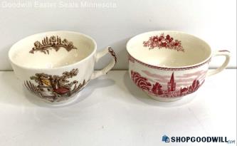 Vintage Johnson Bros England "The Old Mill" + "Old Britain Castle" Tea Cups