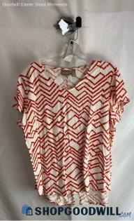 Chico's Women's White/Red Design Print Pullover Blouse - Sz XL