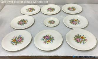 Taylor Smith Taylor USA Pixel Flower China Plate & Saucer 9 Pc Lot