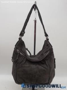 Tignanello Dark Grey Suede Hobo Handbag Purse