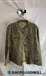 Chico's Women's Gray/Yellow Design Print Button Up Coat - Sz XL