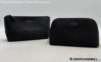 Lot Of 2 Kate Spade Black Saffiano Leather/Glitter Cosmetic Bag/Wallet